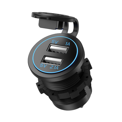 ABS Dual USB-A Car Charger dengan LED Ring
