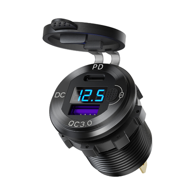 Aluminum Alloy PD+QC Car Charger with Voltage Display & Button