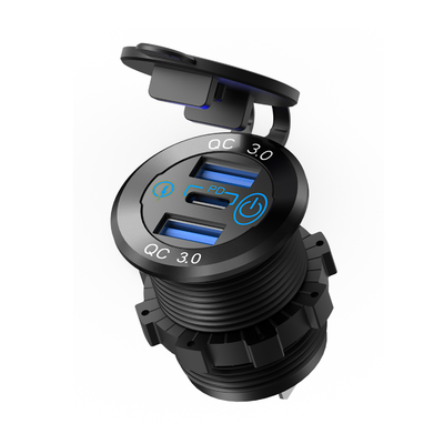 12V USB Aluminum Alloy Fast Car Charger With Voltage Display & Button