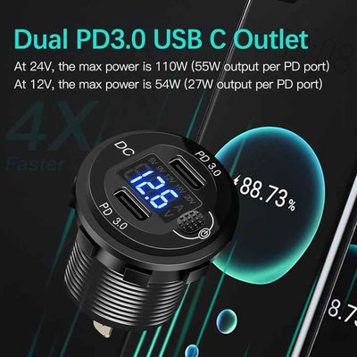 12V USB C Aluminum Car Charger Promo Dual PD3.0 Ports Built In Socket Adapter