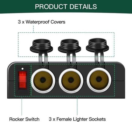 12V/24V 3 Port Cigarette Lighter Adapter Charger With Multi-Functions Panel