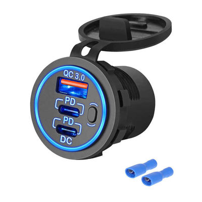 90W Dual PD+QC3.0 3 Port USB Car Charger Quick Charging 3.0 12V Outlet Wire