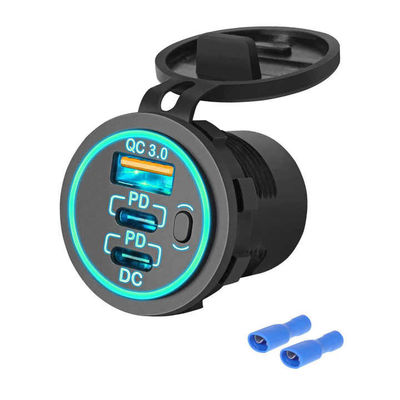 90W Dual PD+QC3.0 3 Port USB Car Charger Quick Charging 3.0 12V Outlet Wire