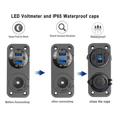 Dual QC3.0 36W USB ABS PC Aluminium Car Charger Socket Waterproof