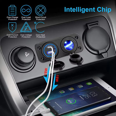 Dual USB PD QC3.0 Fast Car Charger Panel Cigarette Lighter Switch