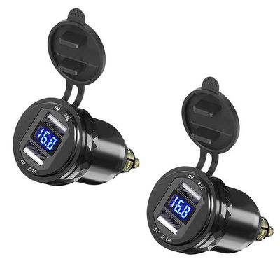 Double QC2.0 USB Car Charger Socket Aluminum Alloy Voltage Monitoring