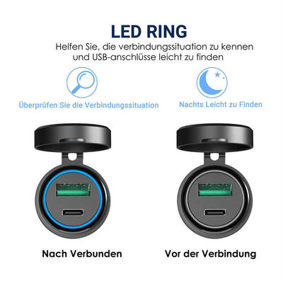 Waterproof PD QC3.0 Dual Port Motorcycle USB Charger 54W Aluminum Car Charger