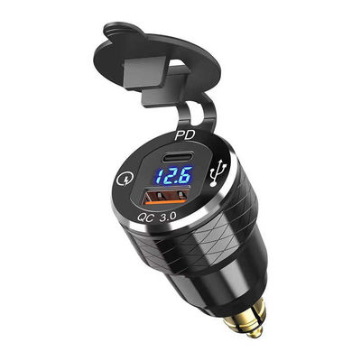 QC3 0 PD 54W Aluminum Dual Port USB Car Charger 12-24V Voltage Monitoring