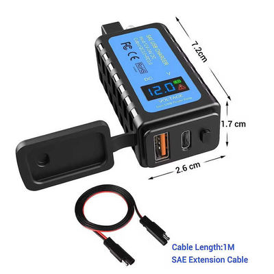 QC 3.0 USB PD 54 Watt Motorcycle USB Charger With Voltage Monitoring