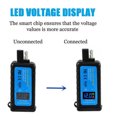 QC 3.0 USB PD 54 Watt Motorcycle USB Charger With Voltage Monitoring