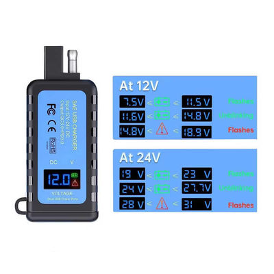 36W QC3.0 SAE Dual USB Motorcycle Iphone Charger With Switch 12-24V