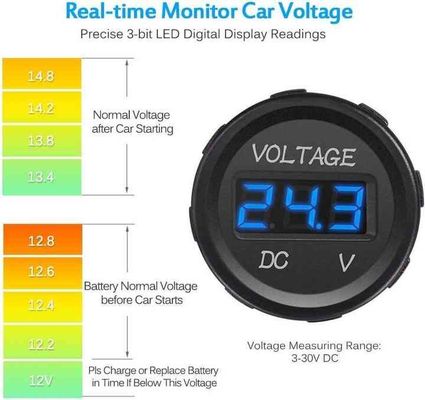 12V-24V Mini Waterproof Automotive Voltmeter LED Display Volt Meter For Motorcycle