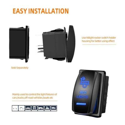 Boat 12V/24V 20A 1 Gang Rocker Switch Panels Waterproof Blue LED SPST ON Off