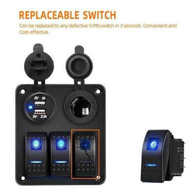 Wleto LED 4 Pin Marine Auto Rocker Switch Panel Waterproof Dual Voltage