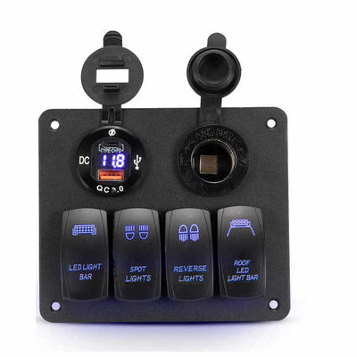 Panel Sakelar Laut 4 Gang 12V/24V Tahan Air USB Ganda + Pemantik Rokok