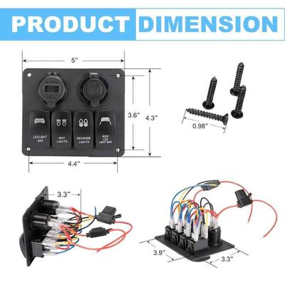 Panel Sakelar Laut 4 Gang 12V/24V Tahan Air USB Ganda + Pemantik Rokok
