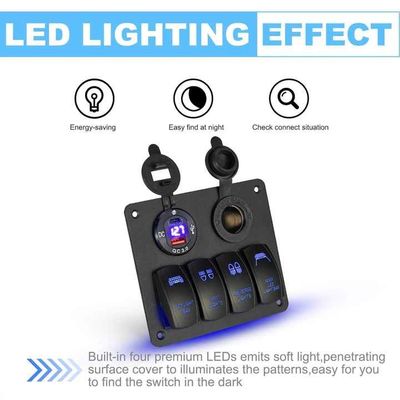 Panel Sakelar Laut 4 Gang 12V/24V Tahan Air USB Ganda + Pemantik Rokok