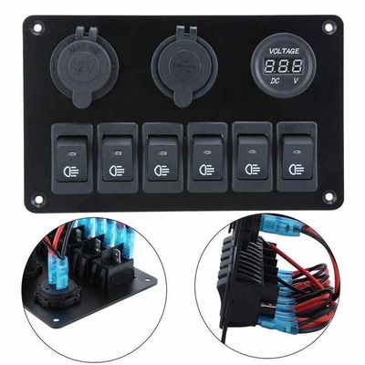 Dual USB LED Voltmeter 6 Gang Marine Switch Panel DC12V/24V Compact