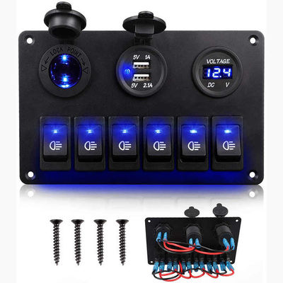 Dual USB LED Voltmeter 6 Gang Marine Switch Panel DC12V/24V Compact
