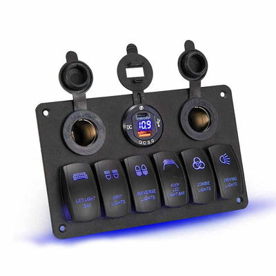 IP67 Waterproof  6 Gang Marine Rocker Switch Panel With Dual USB Lighter Socket Voltmeter
