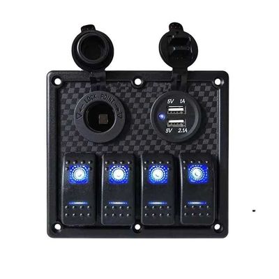 4 Gang Rocker Switch Panel 15W Dual USB 12V Power Outlet Waterproof