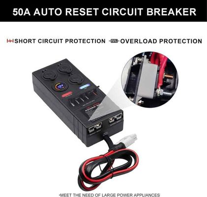 Mini 50A 12VDC Outdoor RV Power Distribution Box 6 USB 3 Cig Sockets