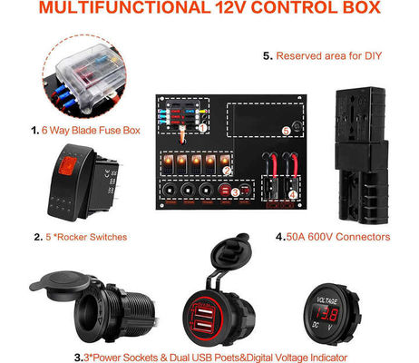 12/24V Camping Battery Control Box Switches Fuse Block Power Outlets 80A Customization