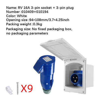 16A Waterproof 220V-240V Flush Mains Inlet Socket For RV / Camper / Trailer