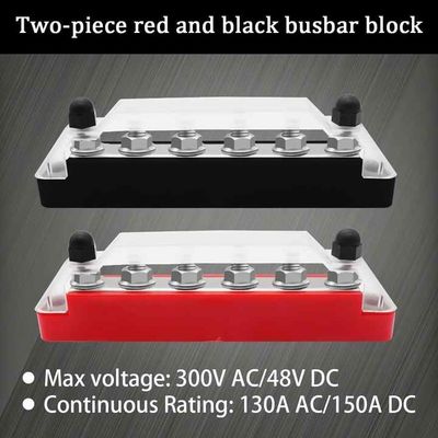 Red Black 300V 48V 130A 150A Power Distribution Bus Bar With M6 Terminal