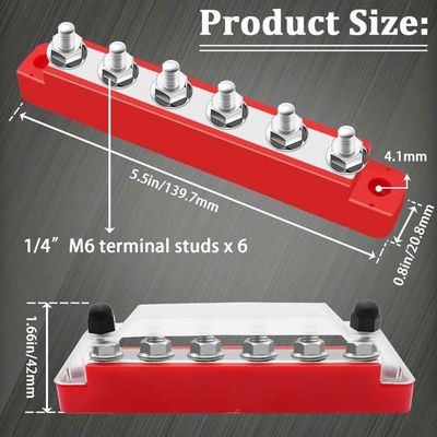 Red Black 300V 48V 130A 150A Power Distribution Bus Bar With M6 Terminal