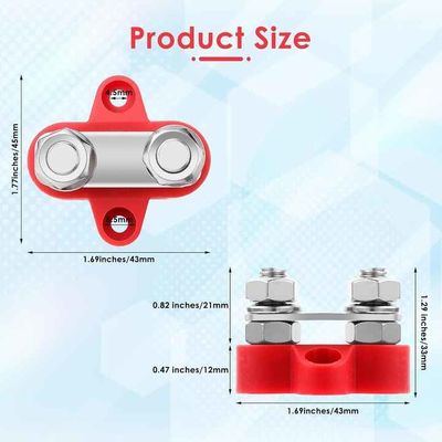 2PCS 12V 200A M8 Dual Stud RV Power Distribution Block 1,77"W x 1,3"H