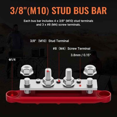 250A 12V 3/8" 4 Stud Power Distribution Block For Auto / Marine Battery