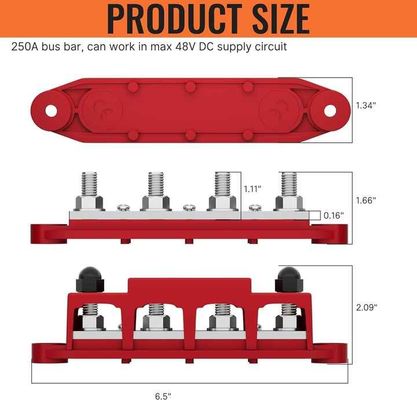 250A 12V 3/8" 4 Stud Power Distribution Block For Auto / Marine Battery