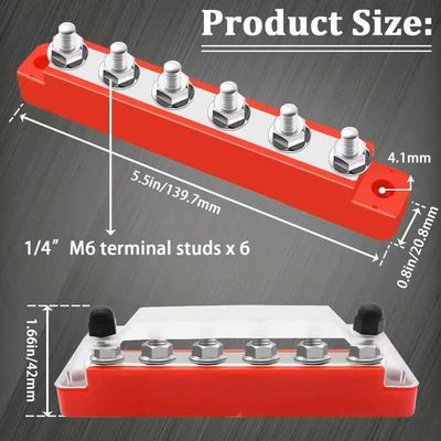Brass Covered 6 M6 300V/48V 130A/150A Power Distribution Bus Bar Surface Mounting
