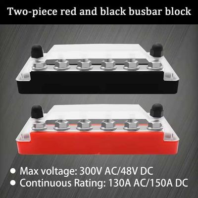 Brass Covered 6 M6 300V/48V 130A/150A Power Distribution Bus Bar Surface Mounting