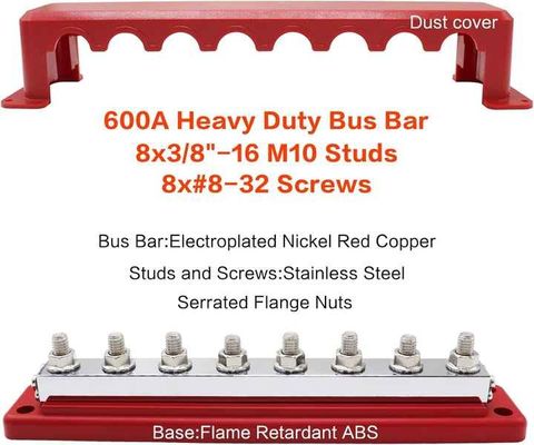 600A 300VAC/48VDC 8 Way Power Distribution Terminal Bus Bar Heavy Duty