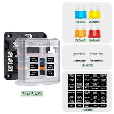 Compact 12V 6 Way Blade Fuse Holder Waterproof Fuse Panel With LED Indicator Cover