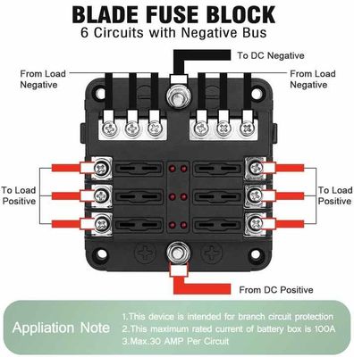 Compact 12V 6 Way Blade Fuse Holder Waterproof Fuse Panel With LED Indicator Cover