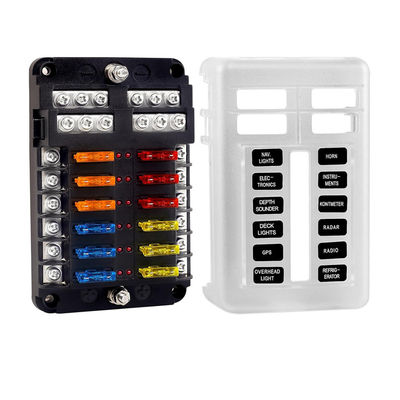 12Volt 12 Circuit Fuse Block LED Waterproof Independent Pos / Neg