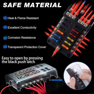 12Volt 12 Circuit Fuse Block LED Waterproof Independent Pos / Neg
