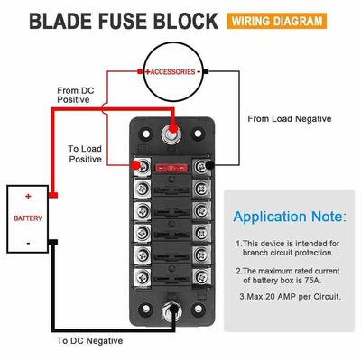 12V/24V 6 Circuit Fuse Block W/Neg Bus Automotive Fuse Block Waterproof