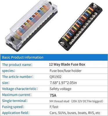 12Way 12Volt Non LED Waterproof Fuse Block For 12V/24V Marine Fuse Block