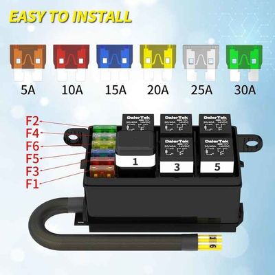 12V Fuse Automotive Block Waterproof 6 Relay 6 ATC/ATO Fuse