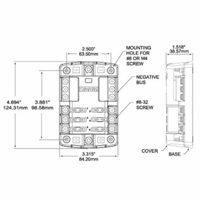 M4 Screw 6 Blade Fuse Block Cover Terminals 4"W 2"H Waterproof Fuse Panel