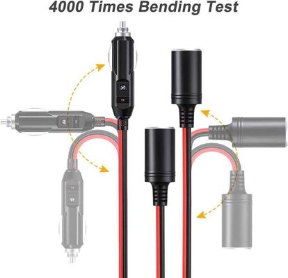 3 Way Cigarette Lighter Splitter Wiring Harness 12 Inch 16AWG 15A Car Power Splitter