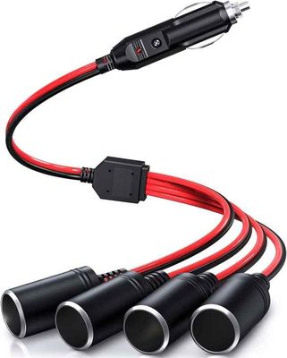 12V 24V 4 Arah Kabel Plug Splitter 12 Inci Pemisah Plug Pemantik Rokok 16AWG 15A