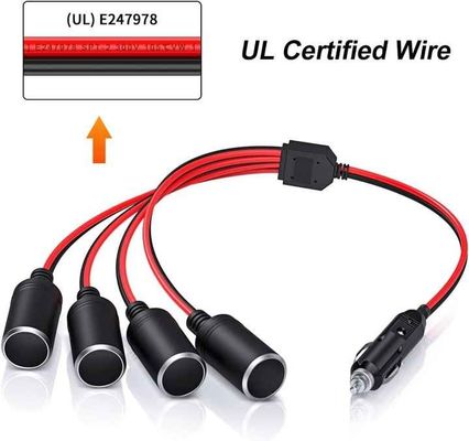 12V 24V 4 Arah Kabel Plug Splitter 12 Inci Pemisah Plug Pemantik Rokok 16AWG 15A