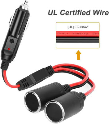 12V 24V 2 Way Cigarette Lighter Splitter Y Adapter 10 Inch 15A Fuse