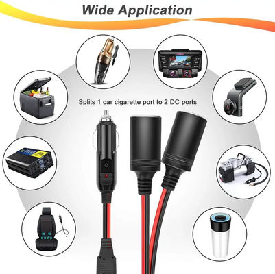 12V 24V 2 Way Cigarette Lighter Splitter Y Adapter 10 Inch 15A Fuse