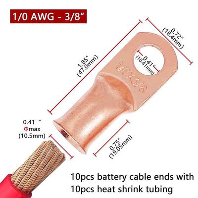10 buah Terminal Baterai Tugas Berat 1/0 AWG-3/8 Kinerja Optimal